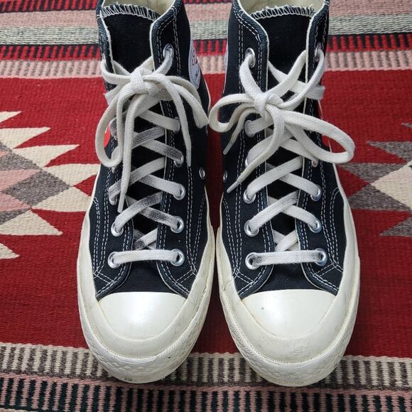 Converse x Comme De Garcons Play High Top Sneakers Sz W 7 M 5 Hidden Heart Black - Picture 5 of 9